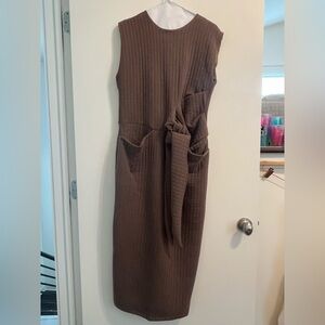 Zara Brown Sheath Midi Dress Mock Neck Sleeveless